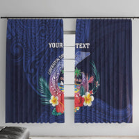 Personalised Guam Liberation Day Window Curtain Happy 80th Anniversary Fish Hook Mix Tropical Flowers LT14 With Hooks Blue - Polynesian Pride