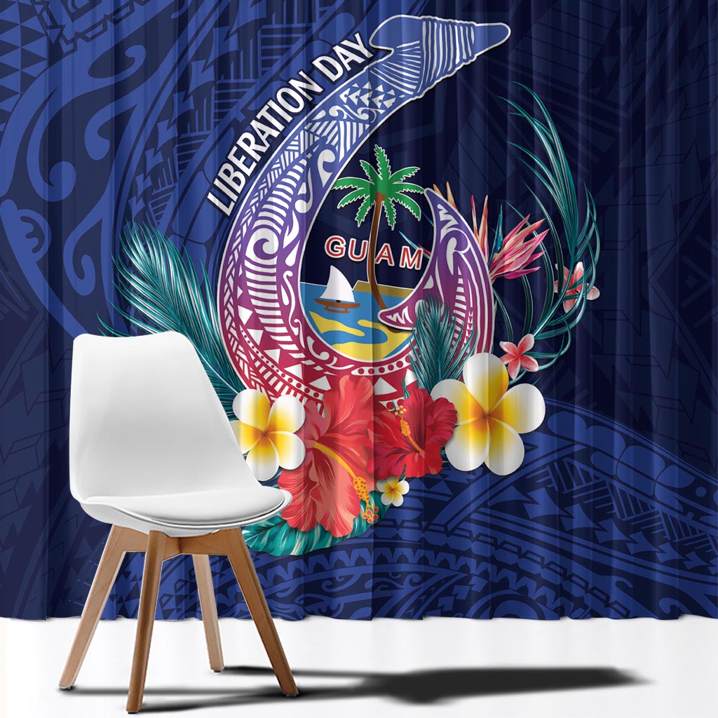 Personalised Guam Liberation Day Window Curtain Happy 80th Anniversary Fish Hook Mix Tropical Flowers LT14 - Polynesian Pride