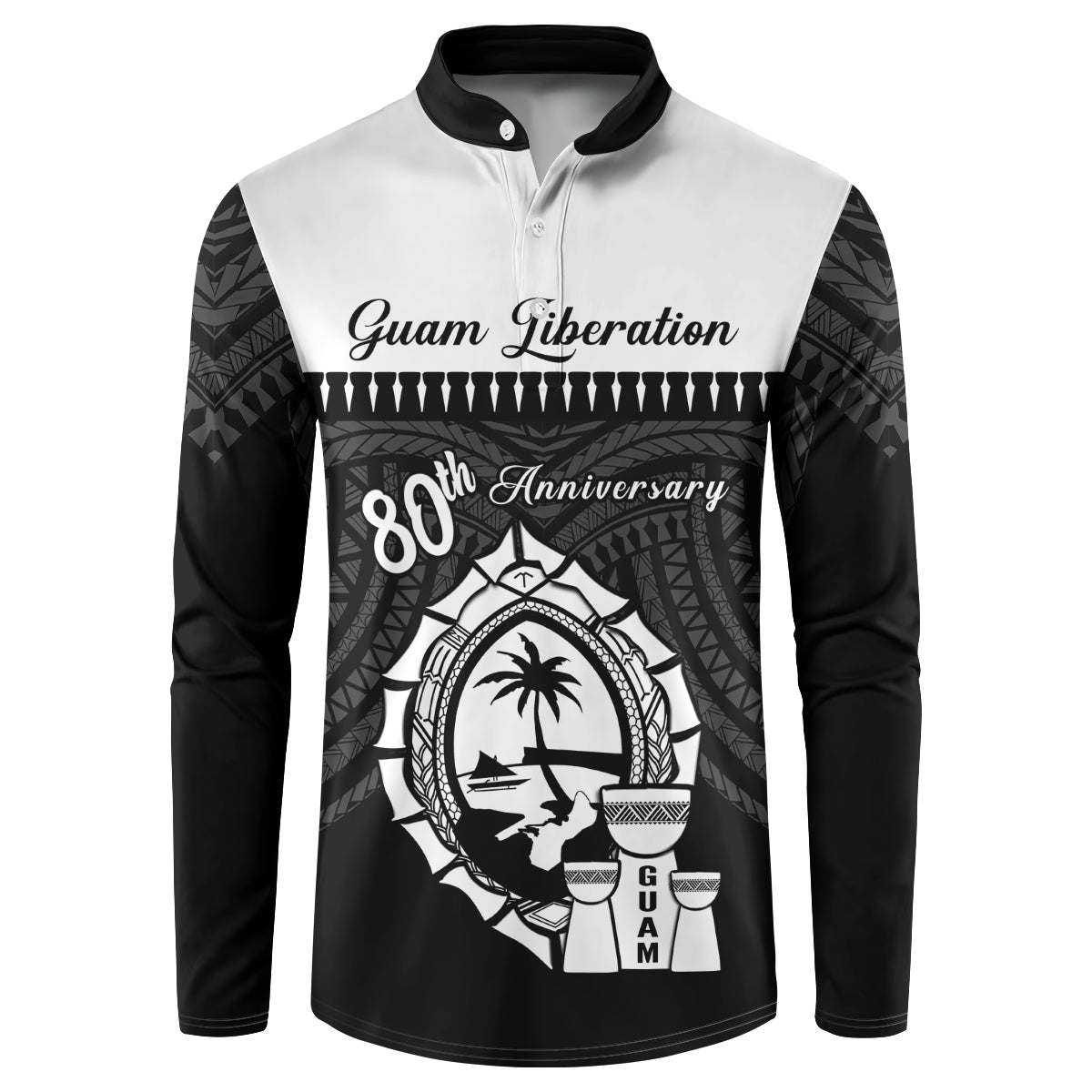 Guam Liberation Day Button Sweatshirt Biba Guahan Chamorro 80th Anniversary - Black