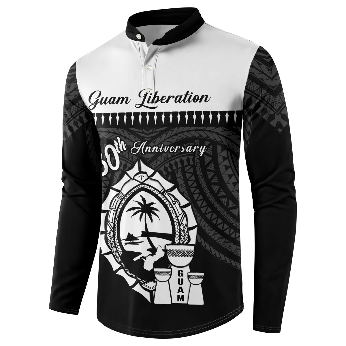 Guam Liberation Day Button Sweatshirt Biba Guahan Chamorro 80th Anniversary - Black LT14 - Polynesian Pride