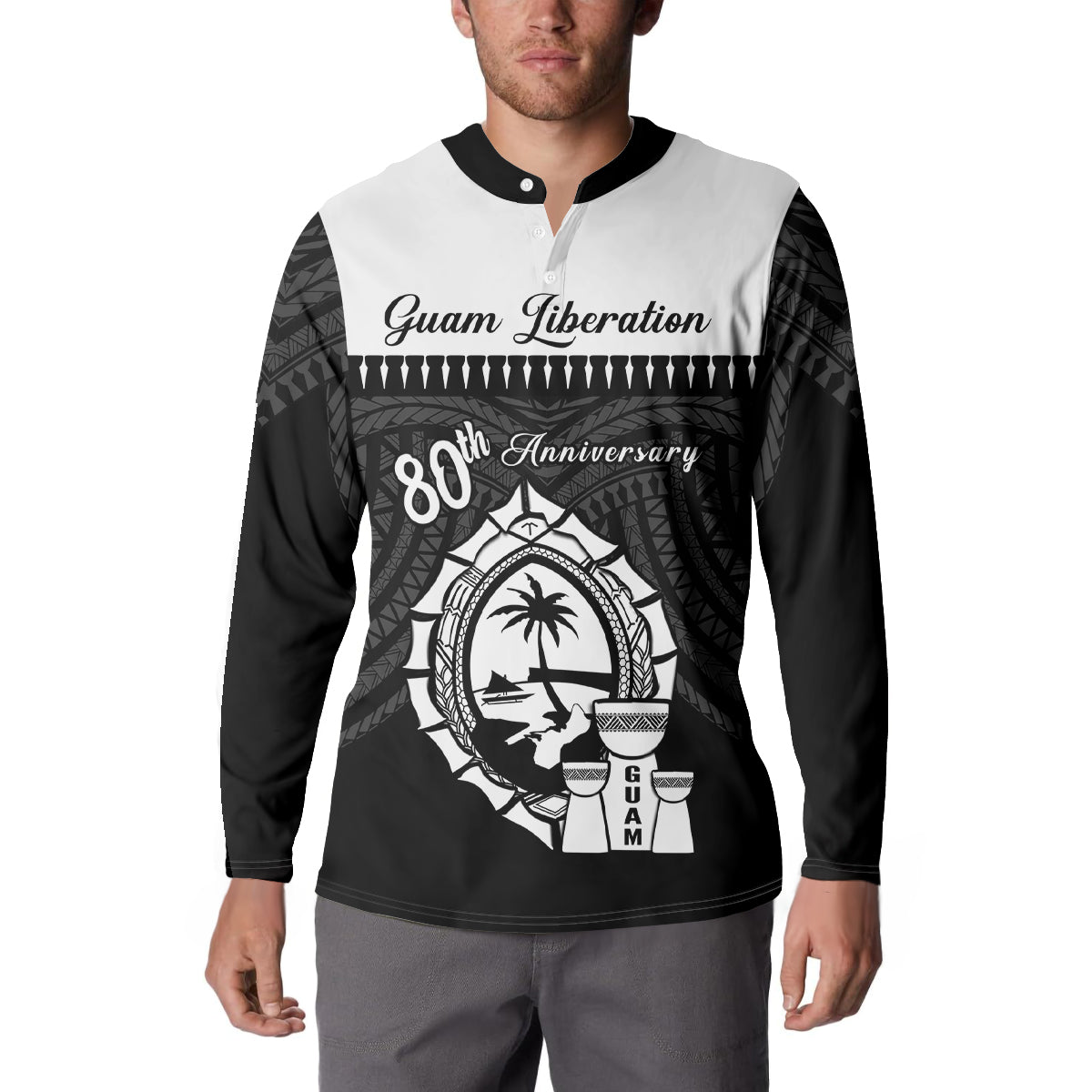 Guam Liberation Day Button Sweatshirt Biba Guahan Chamorro 80th Anniversary - Black LT14 - Polynesian Pride