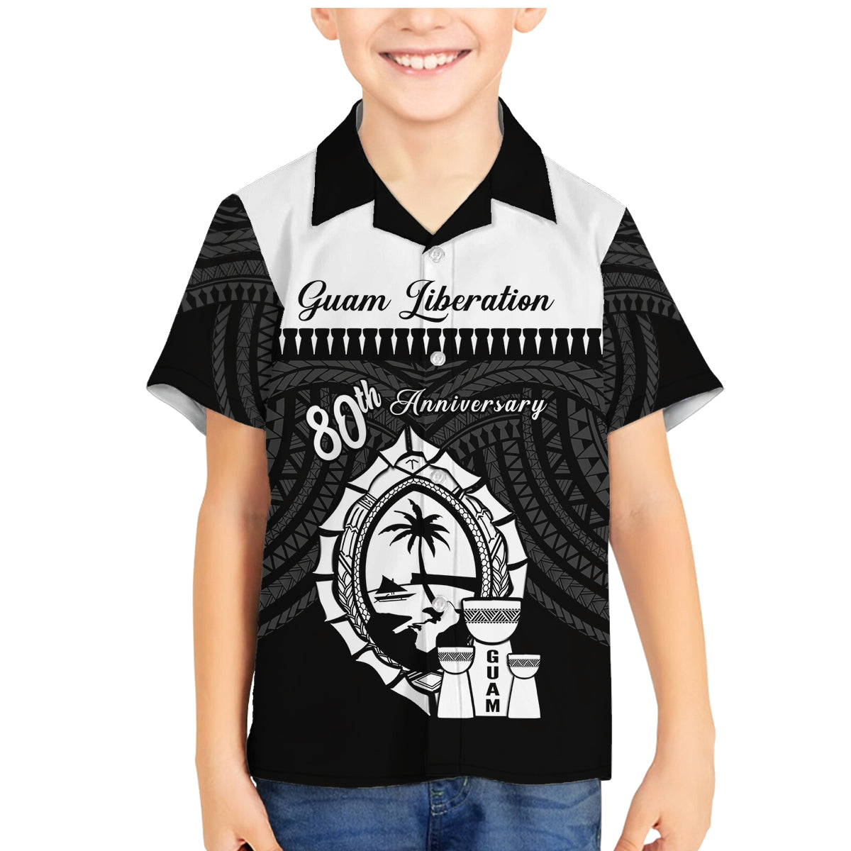 Guam Liberation Day Family Matching Mermaid Dress and Hawaiian Shirt Biba Guahan Chamorro 80th Anniversary - Black