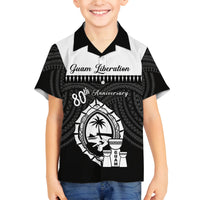 Guam Liberation Day Family Matching Off The Shoulder Long Sleeve Dress and Hawaiian Shirt Biba Guahan Chamorro 80th Anniversary - Black