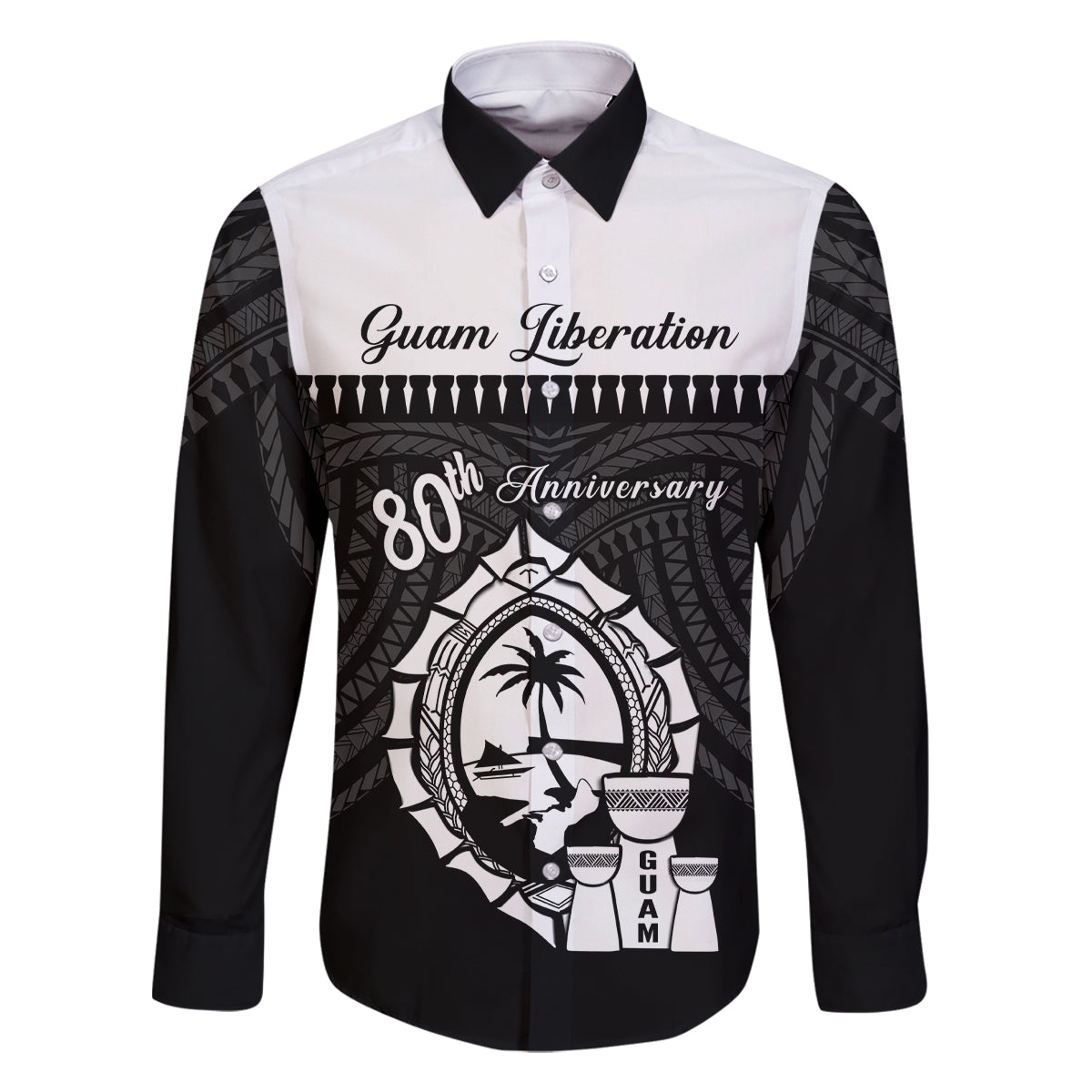 Guam Liberation Day Family Matching Off Shoulder Short Dress and Hawaiian Shirt Biba Guahan Chamorro 80th Anniversary - Black