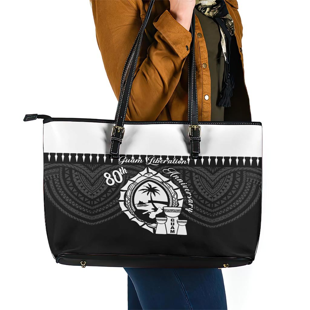 Guam Liberation Day Leather Tote Bag Biba Guahan Chamorro 80th Anniversary - Black LT14 - Polynesian Pride