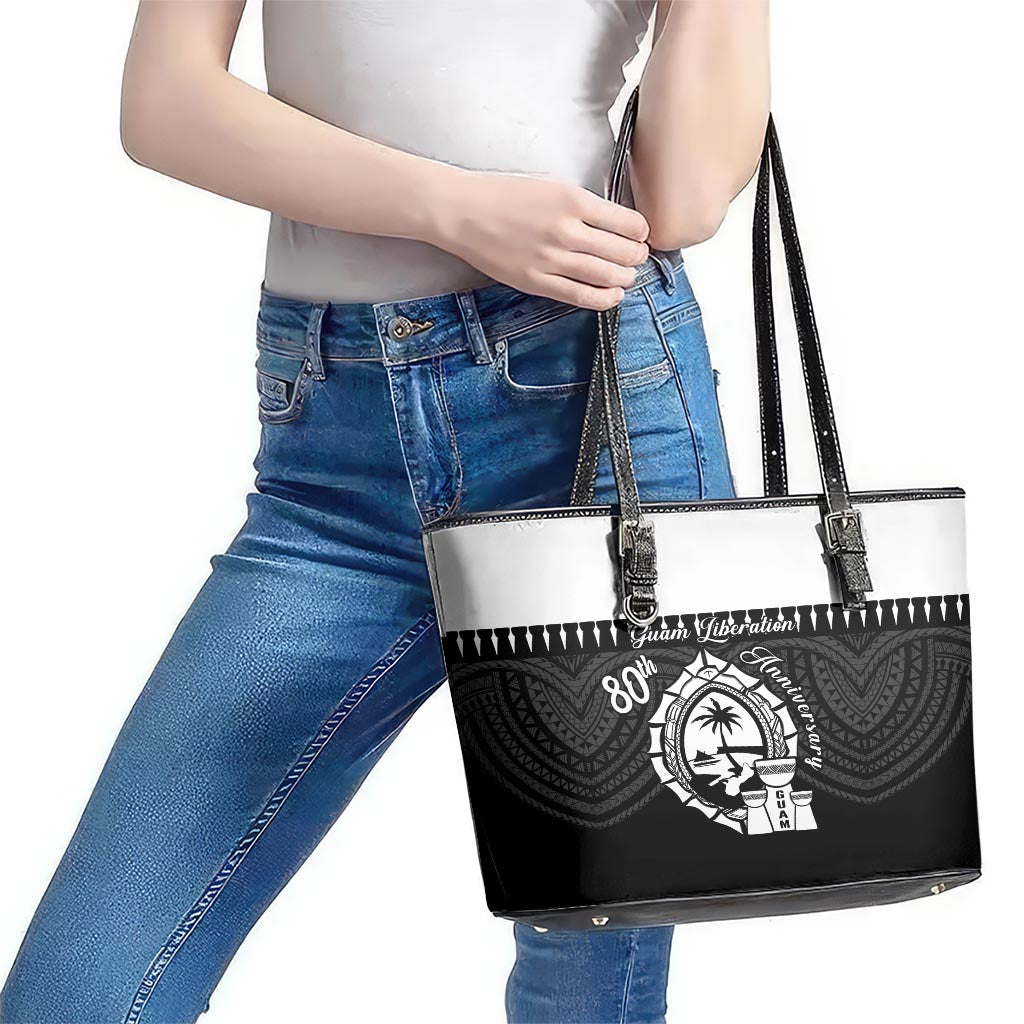 Guam Liberation Day Leather Tote Bag Biba Guahan Chamorro 80th Anniversary - Black LT14 - Polynesian Pride