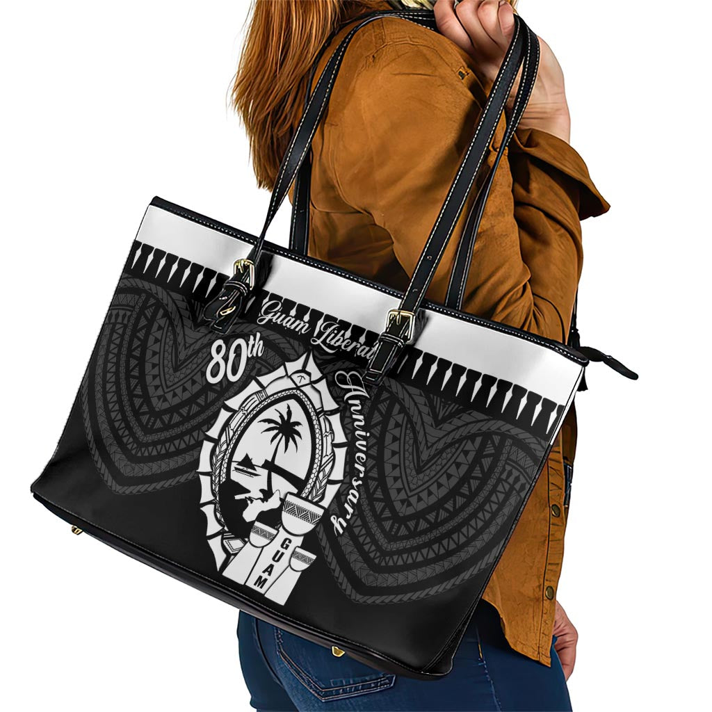 Guam Liberation Day Leather Tote Bag Biba Guahan Chamorro 80th Anniversary - Black LT14 - Polynesian Pride