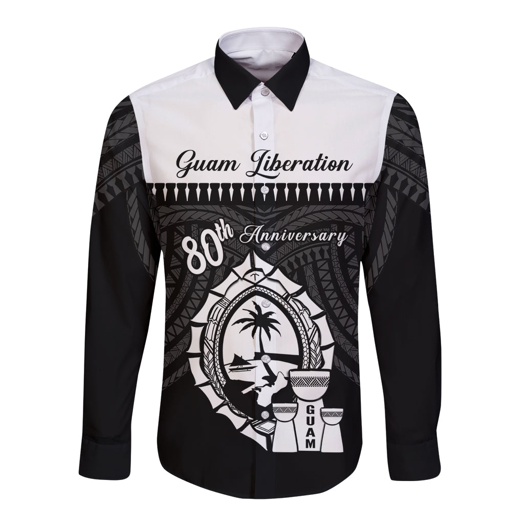 Guam Liberation Day Long Sleeve Button Shirt Biba Guahan Chamorro 80th Anniversary - Black