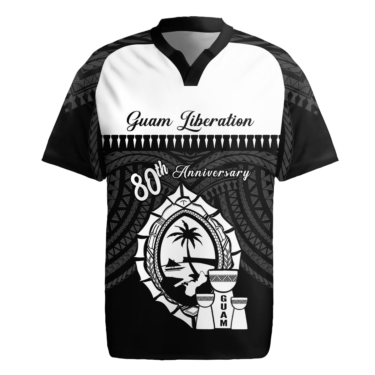 Guam Liberation Day Rugby Jersey Biba Guahan Chamorro 80th Anniversary - Black