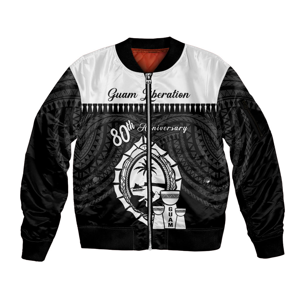 Guam Liberation Day Sleeve Zip Bomber Jacket Biba Guahan Chamorro 80th Anniversary - Black