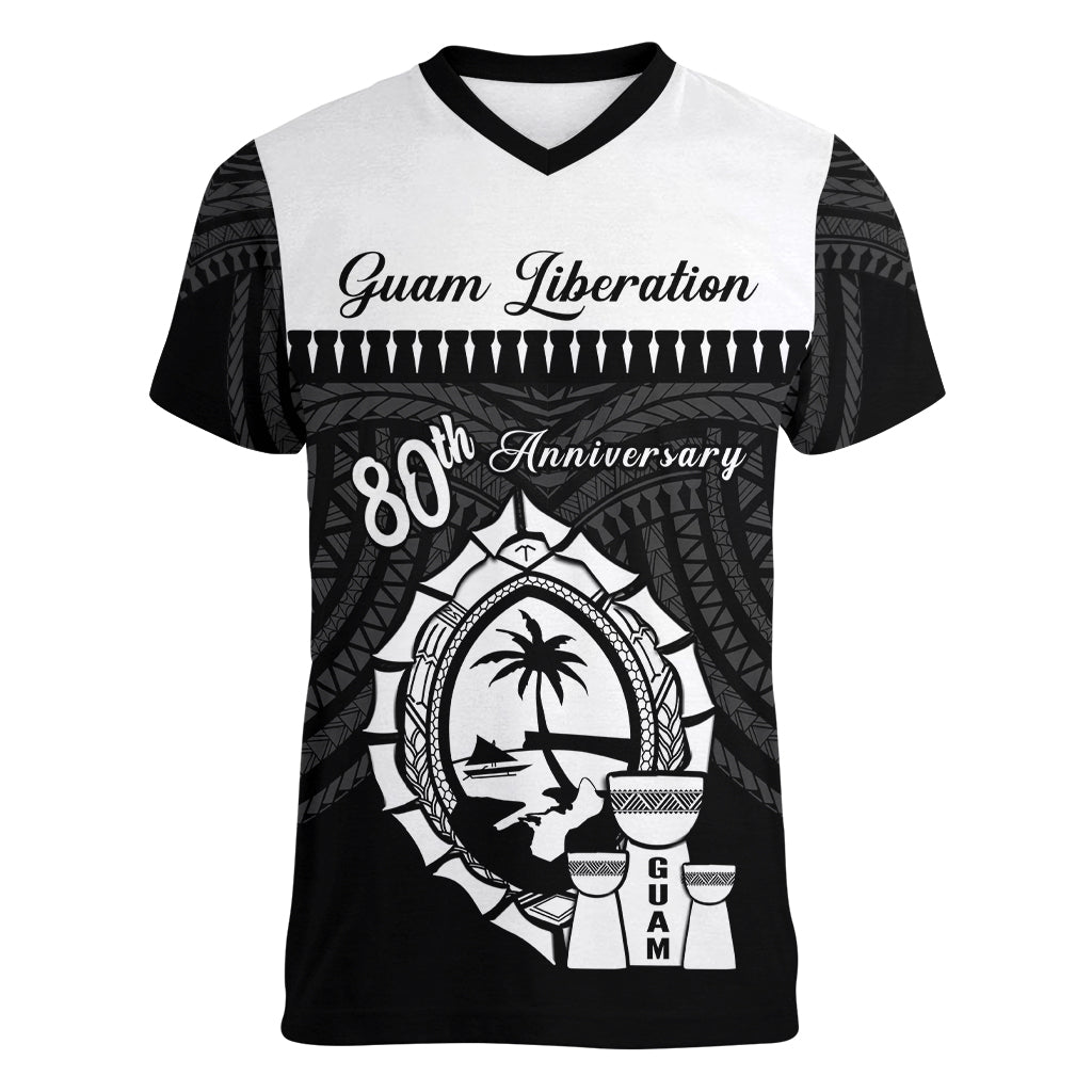 Guam Liberation Day Women V-Neck T-Shirt Biba Guahan Chamorro 80th Anniversary - Black