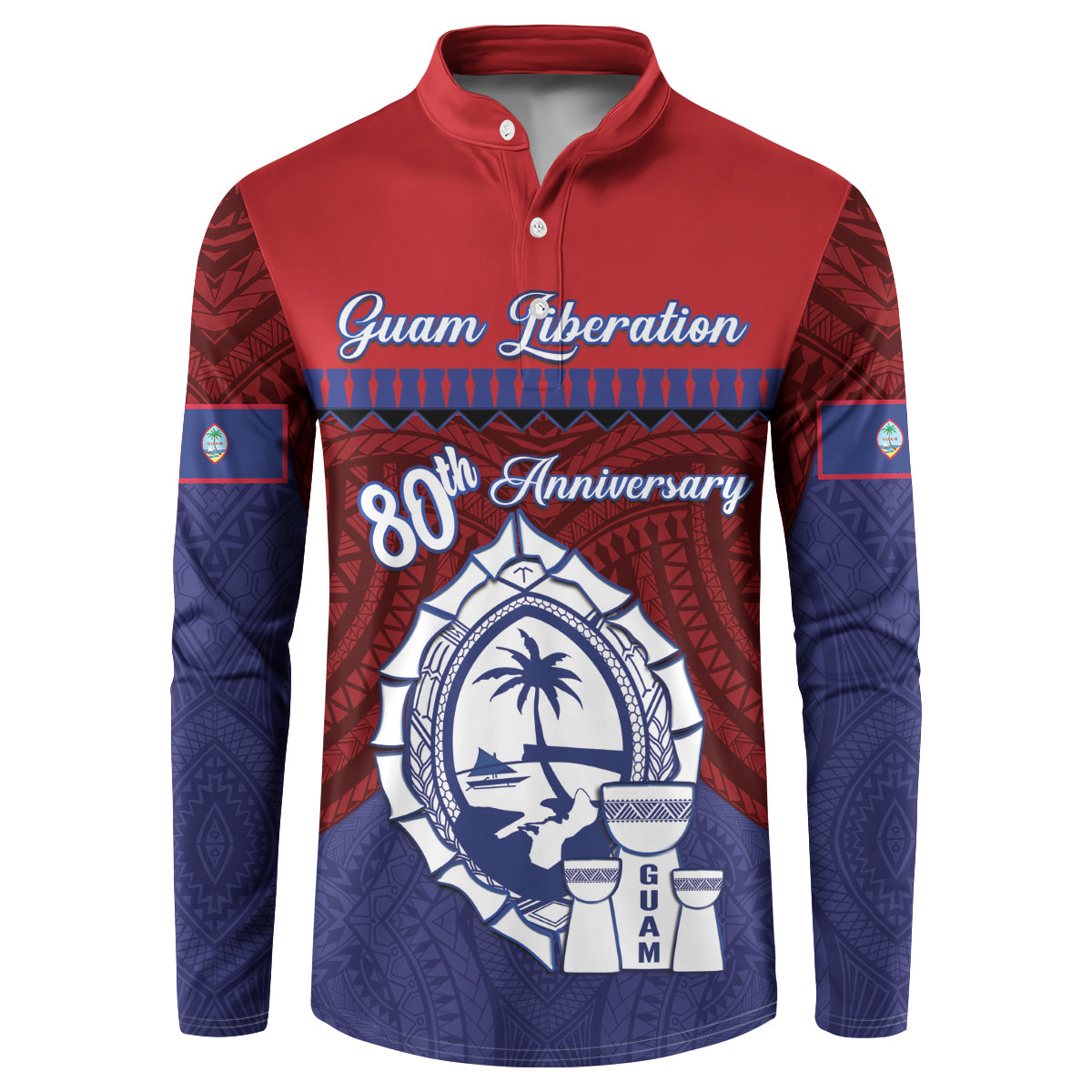 Guam Liberation Day Button Sweatshirt Biba Guahan Chamorro 80th Anniversary - Blue