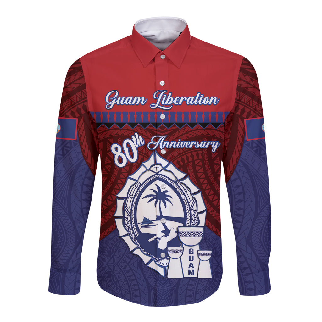 Guam Liberation Day Long Sleeve Button Shirt Biba Guahan Chamorro 80th Anniversary - Blue