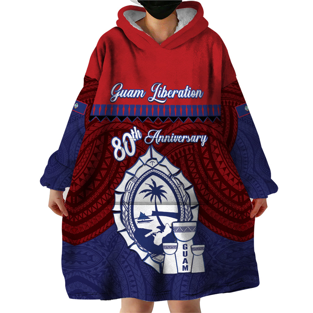 Guam Liberation Day Wearable Blanket Hoodie Biba Guahan Chamorro 80th Anniversary - Blue LT14 - Polynesian Pride