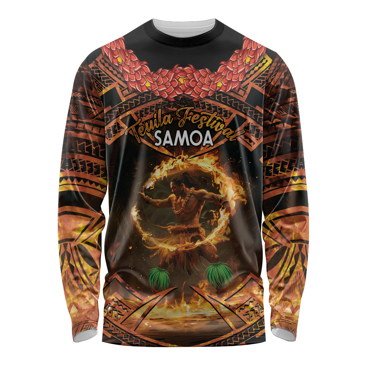 Samoa Teuila 2024 Festival Long Sleeve Shirt Samoan Siva Afi With Red Gingers