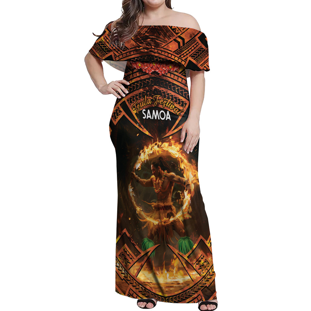 Samoa Teuila 2024 Festival Off Shoulder Maxi Dress Samoan Siva Afi With Red Gingers