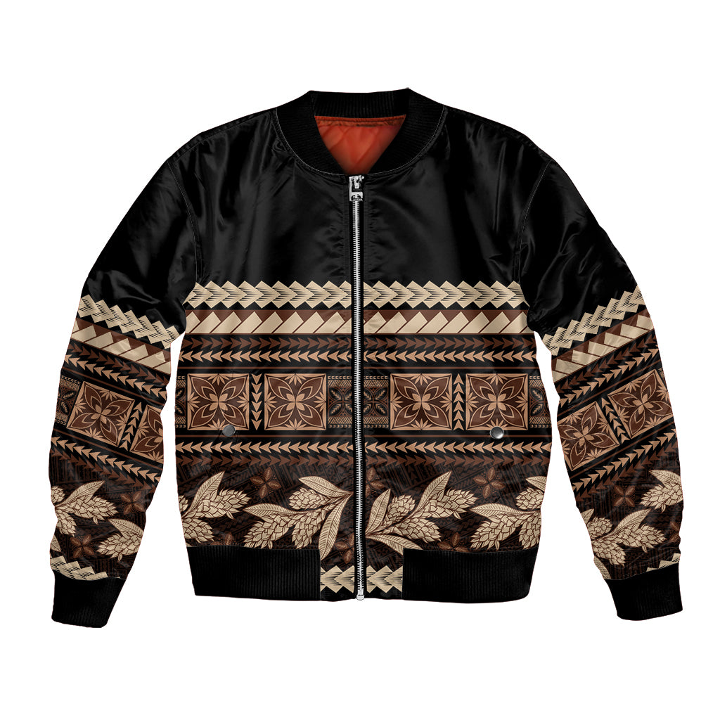 Black Samoa Siapo Teuila Flowers Bomber Jacket