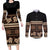 Black Samoa Siapo Teuila Flowers Couples Matching Long Sleeve Bodycon Dress and Long Sleeve Button Shirt