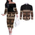 Black Samoa Siapo Teuila Flowers Couples Matching Off The Shoulder Long Sleeve Dress and Long Sleeve Button Shirt