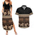 Black Samoa Siapo Teuila Flowers Couples Matching Summer Maxi Dress and Hawaiian Shirt