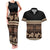 Black Samoa Siapo Teuila Flowers Couples Matching Tank Maxi Dress and Hawaiian Shirt