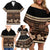 Black Samoa Siapo Teuila Flowers Family Matching Off Shoulder Short Dress and Hawaiian Shirt