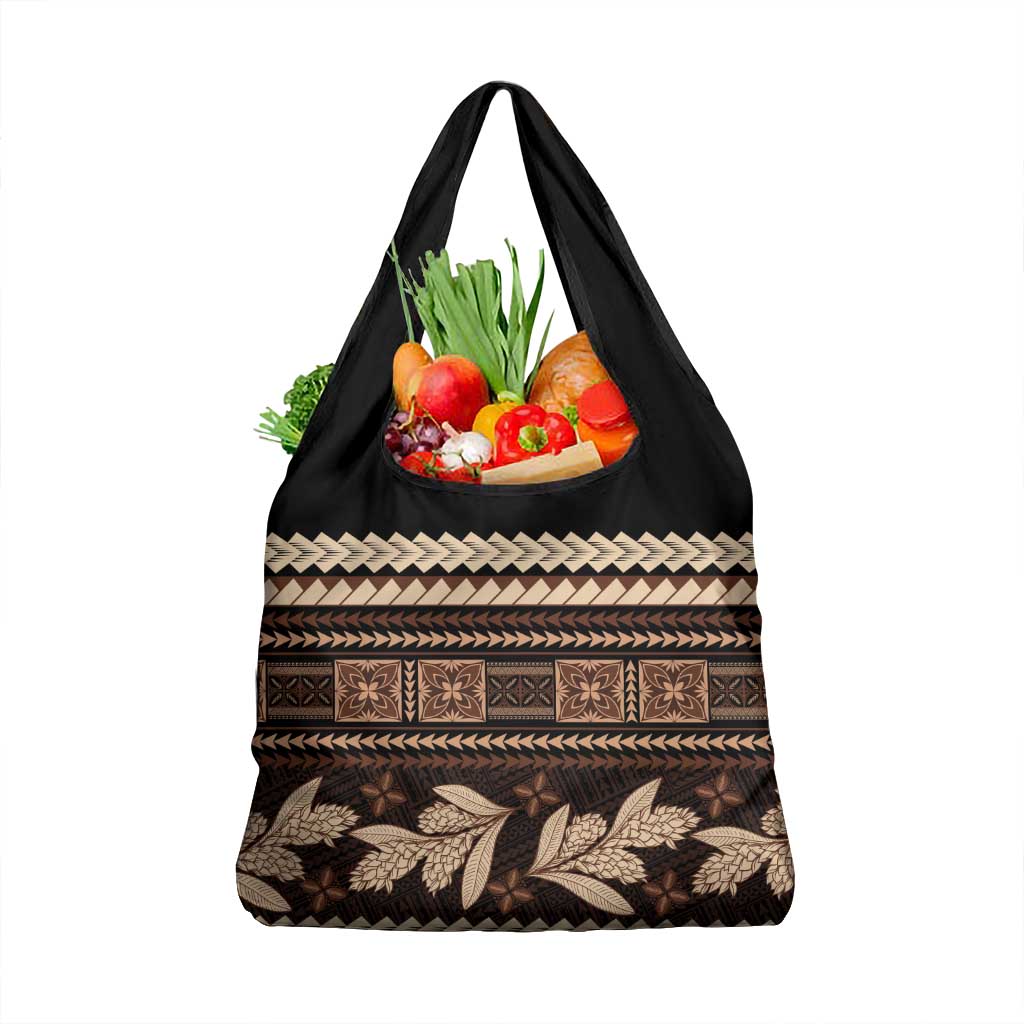 Black Samoa Siapo Teuila Flowers Grocery Bag LT14 1-pack One Size Black - Polynesian Pride