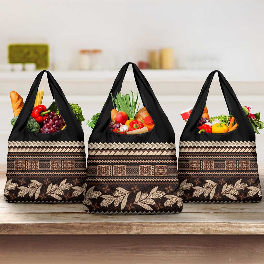 Black Samoa Siapo Teuila Flowers Grocery Bag LT14 3-pack One Size Black - Polynesian Pride