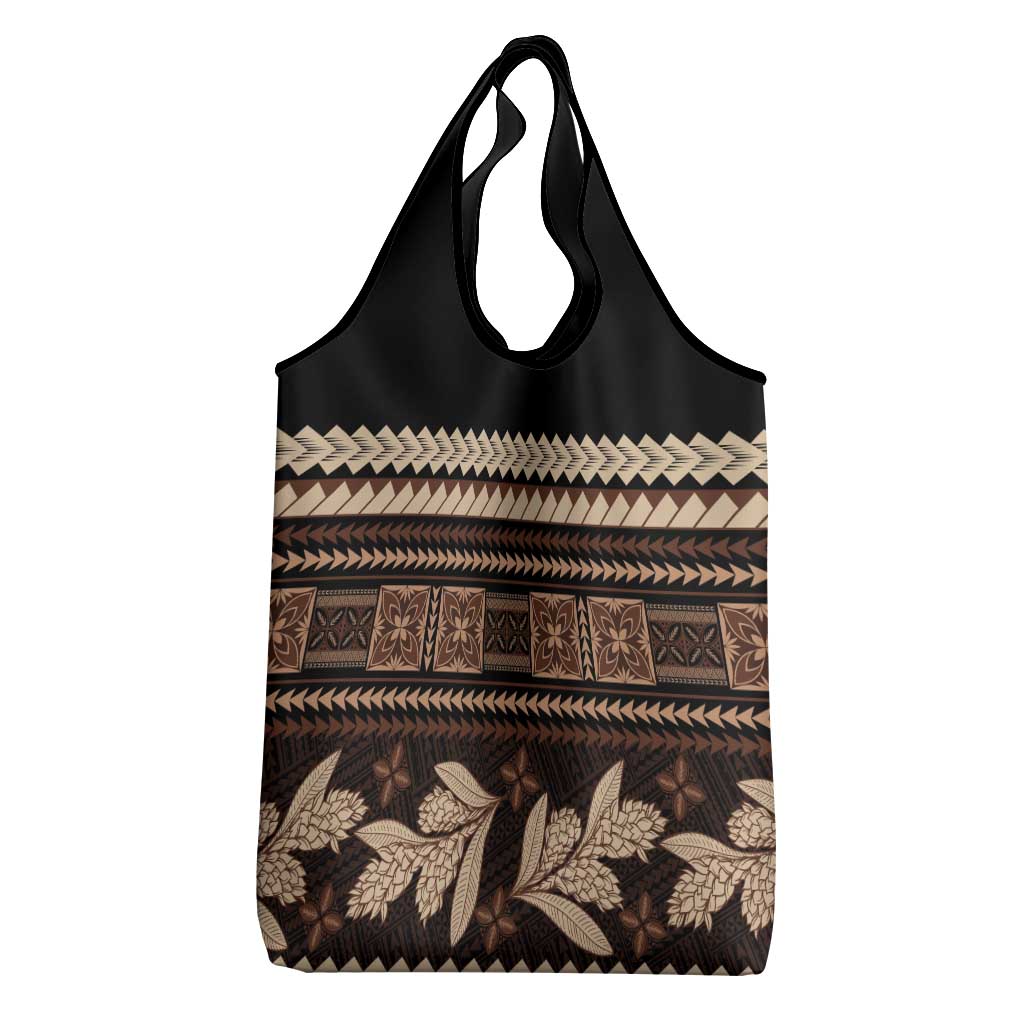 Black Samoa Siapo Teuila Flowers Grocery Bag LT14 - Polynesian Pride
