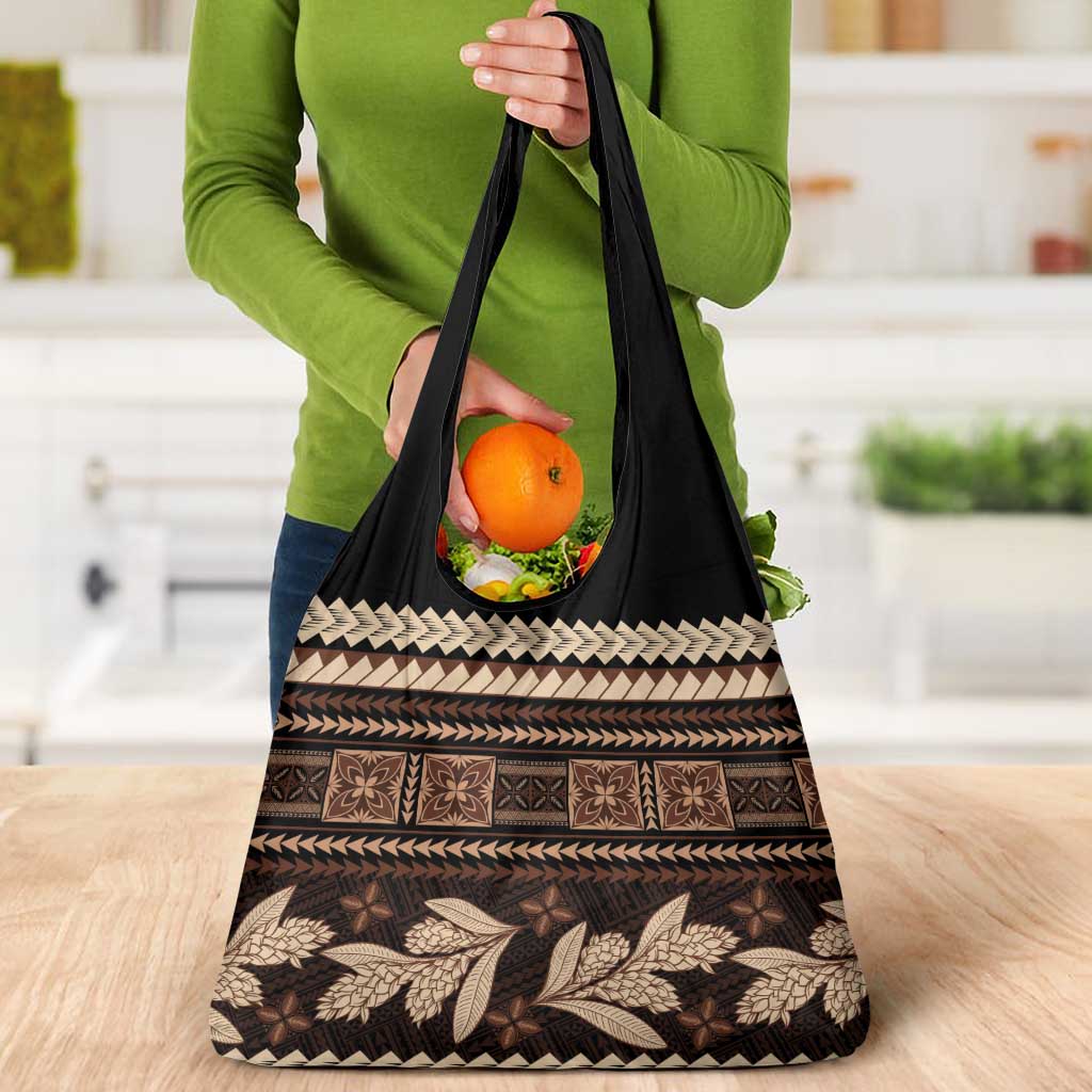 Black Samoa Siapo Teuila Flowers Grocery Bag LT14 - Polynesian Pride