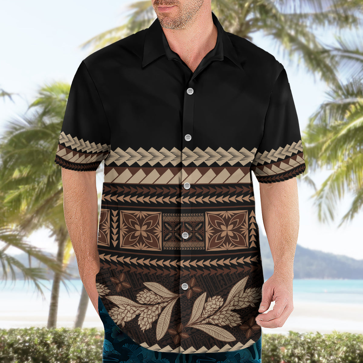 Black Samoa Siapo Teuila Flowers Hawaiian Shirt