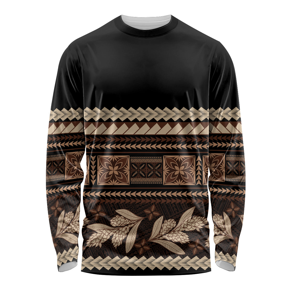 Black Samoa Siapo Teuila Flowers Long Sleeve Shirt