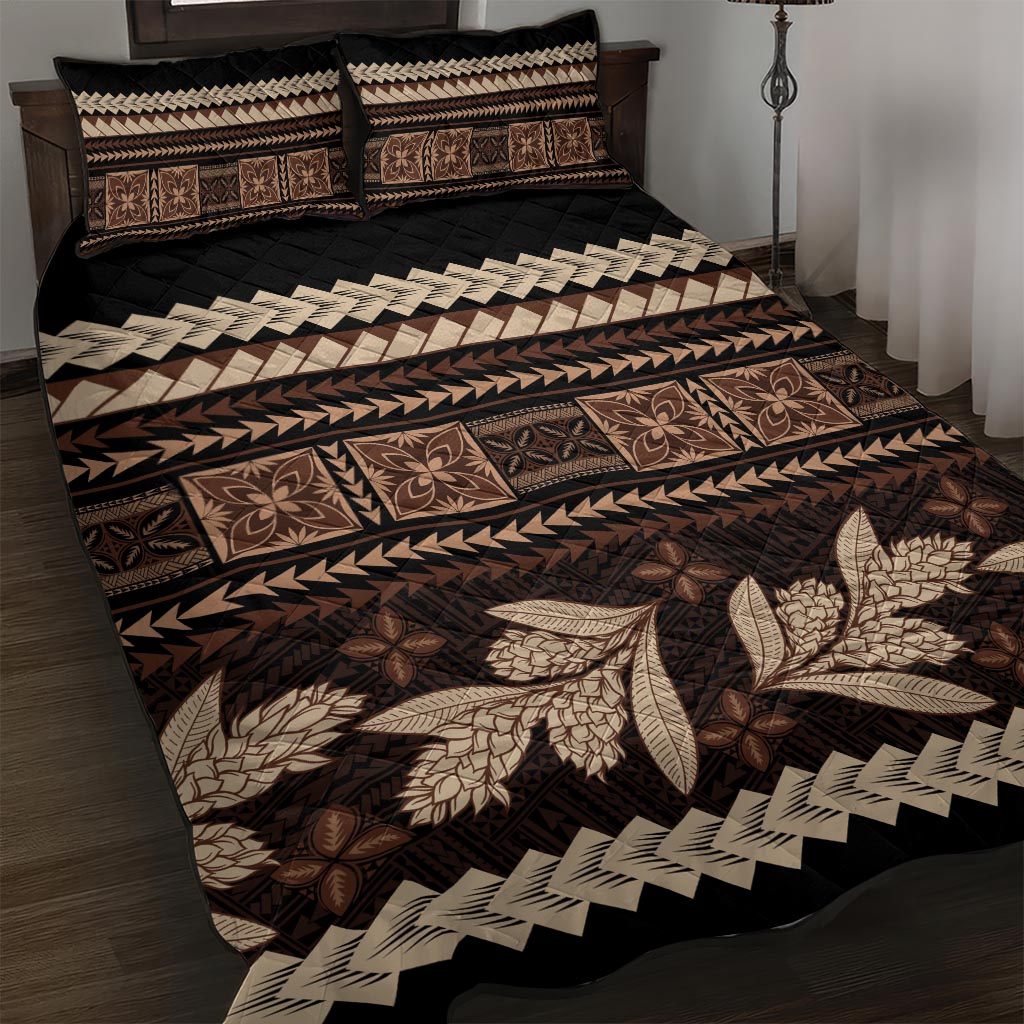 Black Samoa Siapo Teuila Flowers Quilt Bed Set