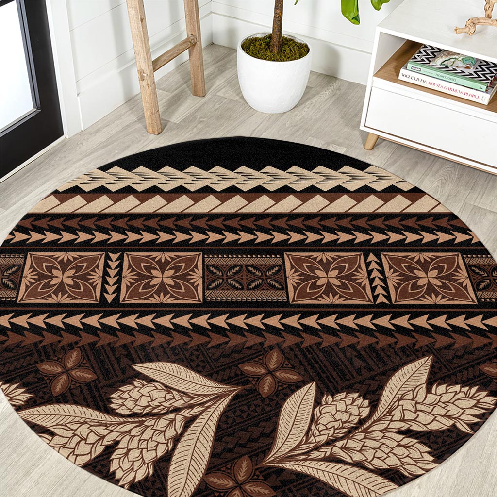 Black Samoa Siapo Teuila Flowers Round Carpet