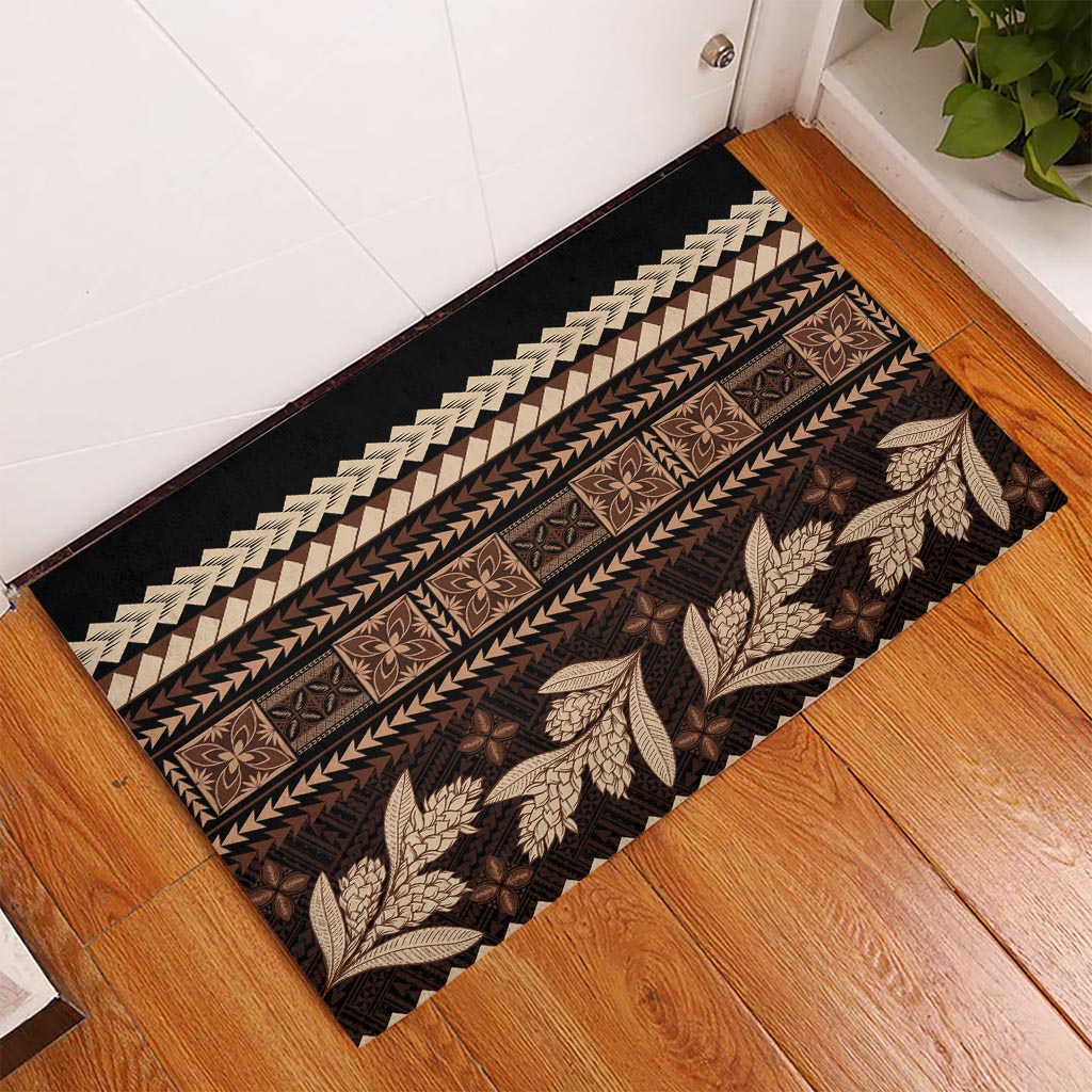 Black Samoa Siapo Teuila Flowers Rubber Doormat