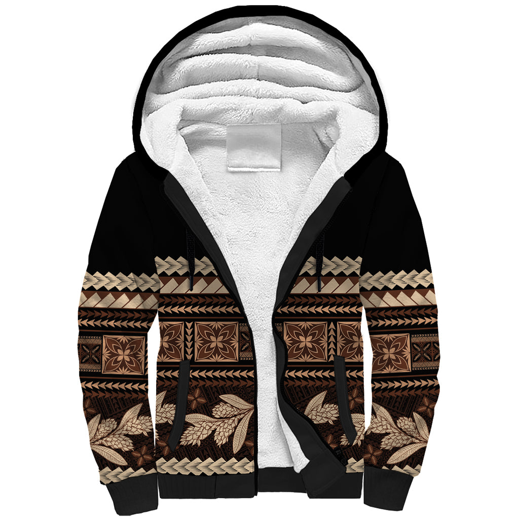 Black Samoa Siapo Teuila Flowers Sherpa Hoodie