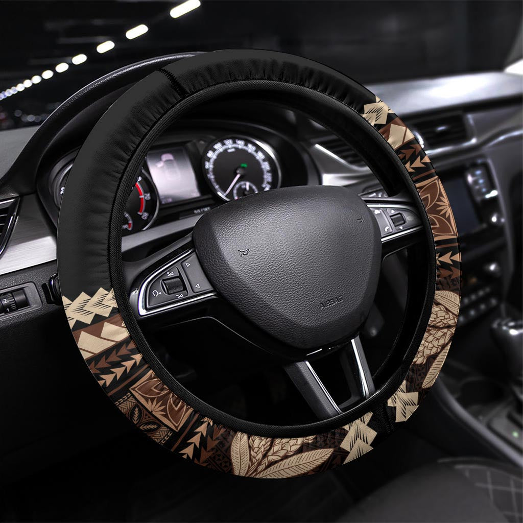 Black Samoa Siapo Teuila Flowers Steering Wheel Cover