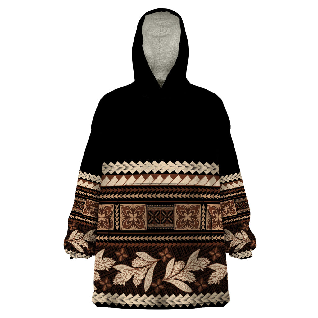 Black Samoa Siapo Teuila Flowers Wearable Blanket Hoodie