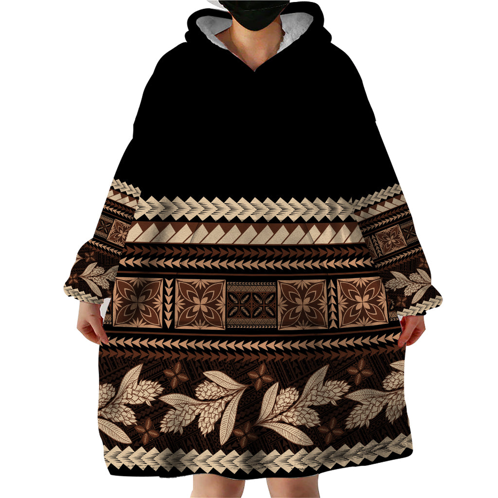 Black Samoa Siapo Teuila Flowers Wearable Blanket Hoodie