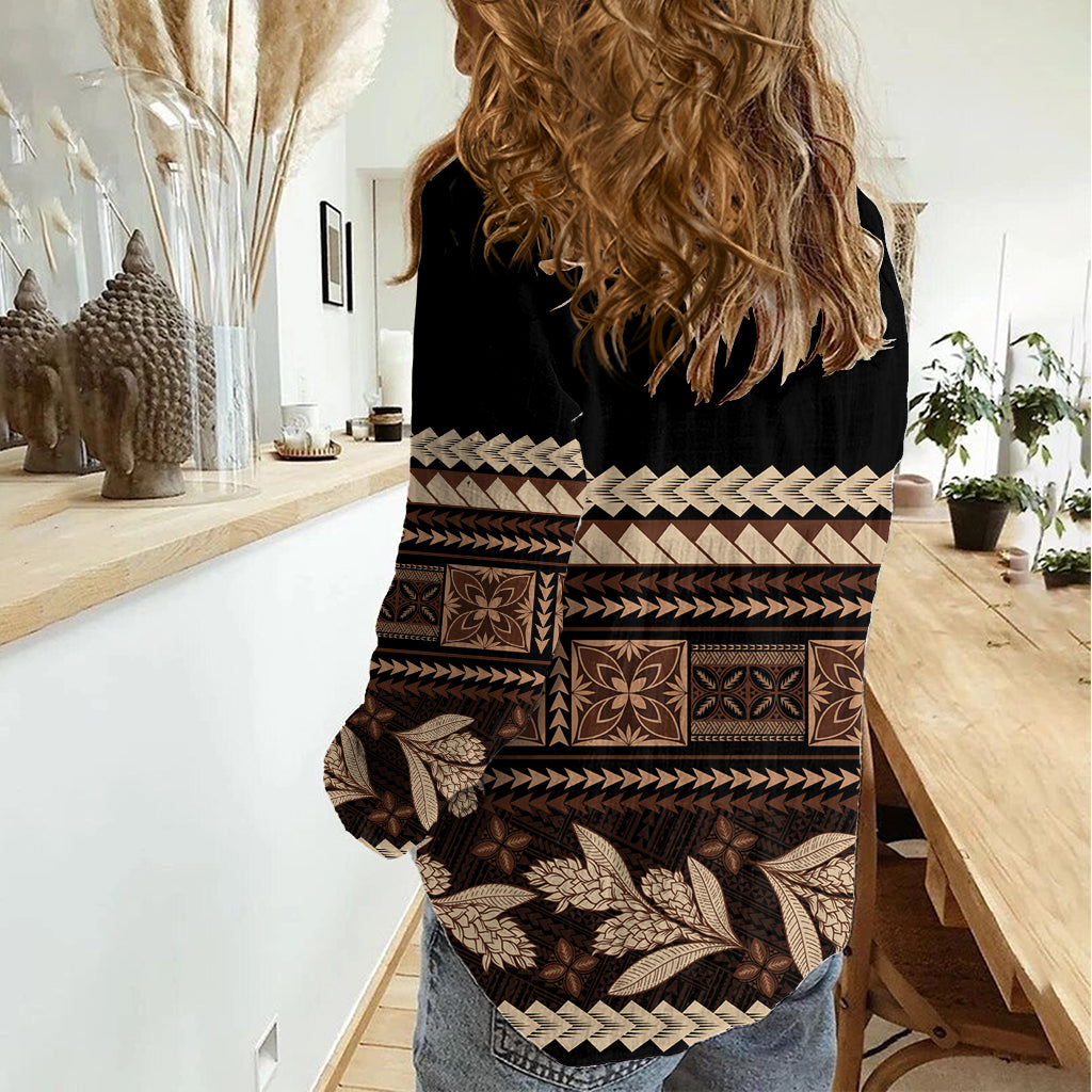 Black Samoa Siapo Teuila Flowers Women Casual Shirt