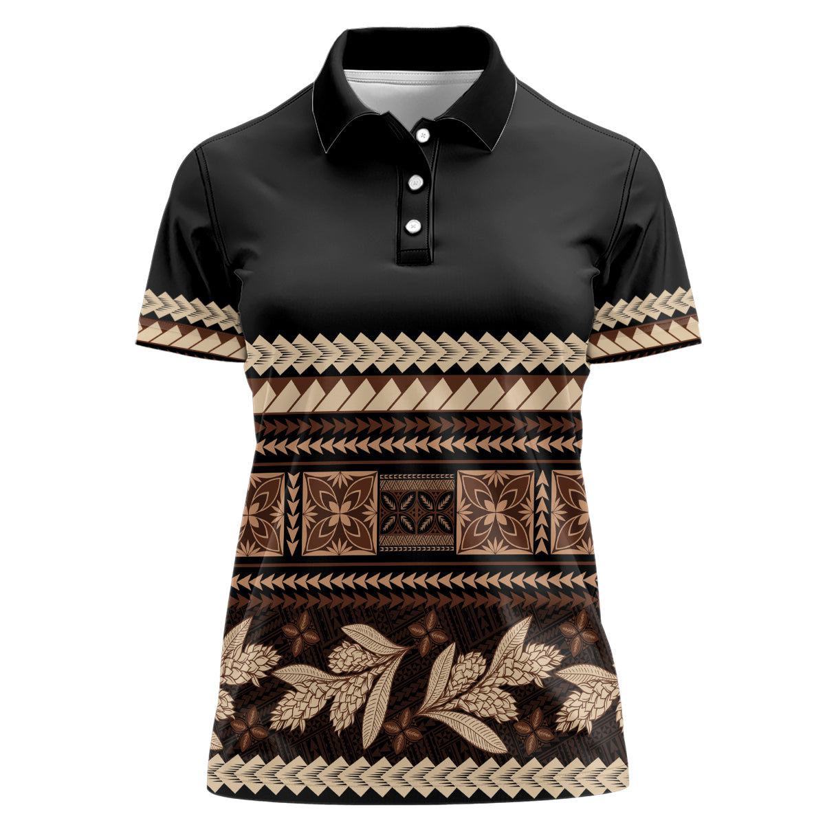 Black Samoa Siapo Teuila Flowers Women Polo Shirt