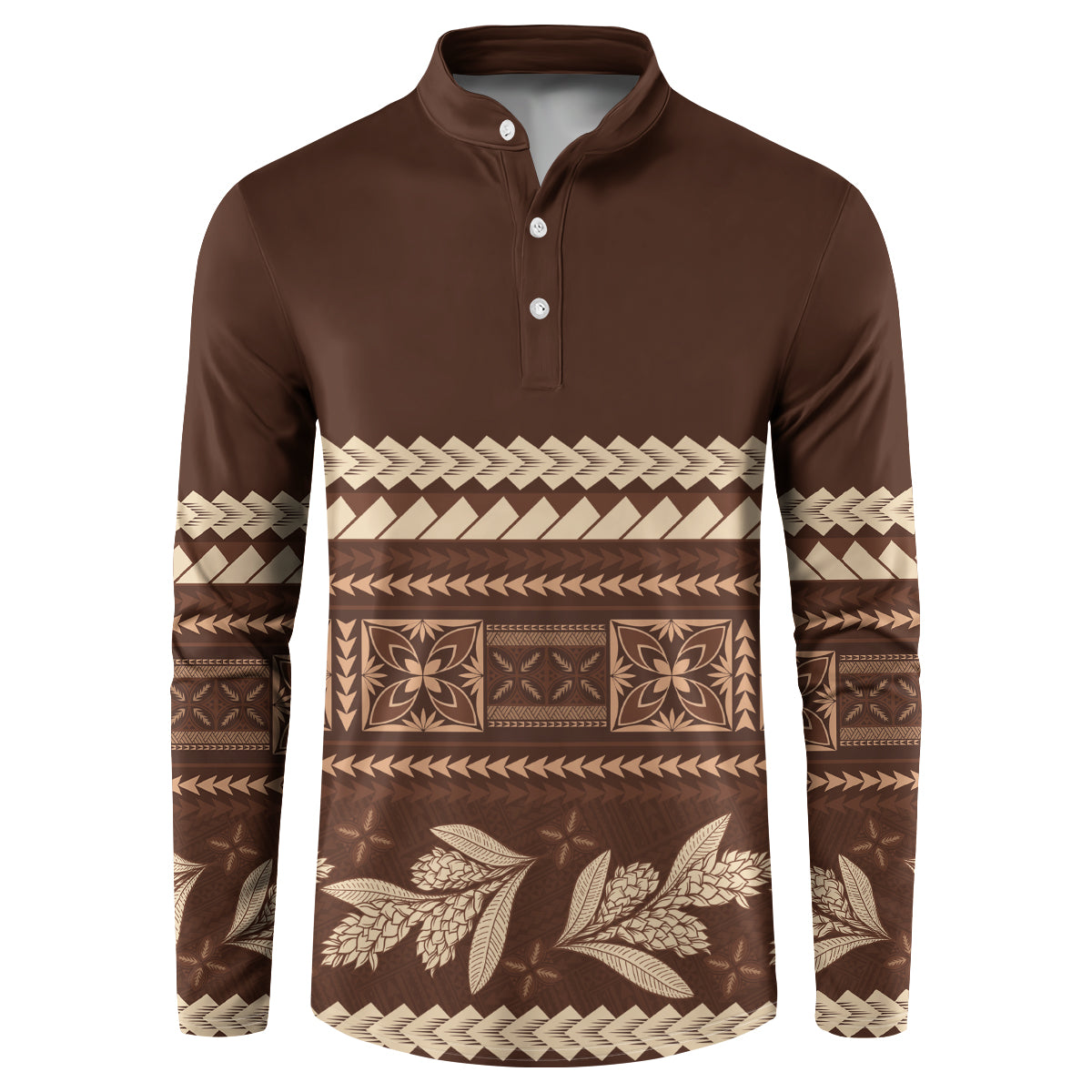 Brown Samoa Siapo Teuila Flowers Button Sweatshirt