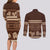 Brown Samoa Siapo Teuila Flowers Couples Matching Long Sleeve Bodycon Dress and Long Sleeve Button Shirt