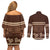 Brown Samoa Siapo Teuila Flowers Couples Matching Off Shoulder Short Dress and Long Sleeve Button Shirt