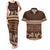 Brown Samoa Siapo Teuila Flowers Couples Matching Tank Maxi Dress and Hawaiian Shirt