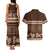 Brown Samoa Siapo Teuila Flowers Couples Matching Tank Maxi Dress and Hawaiian Shirt