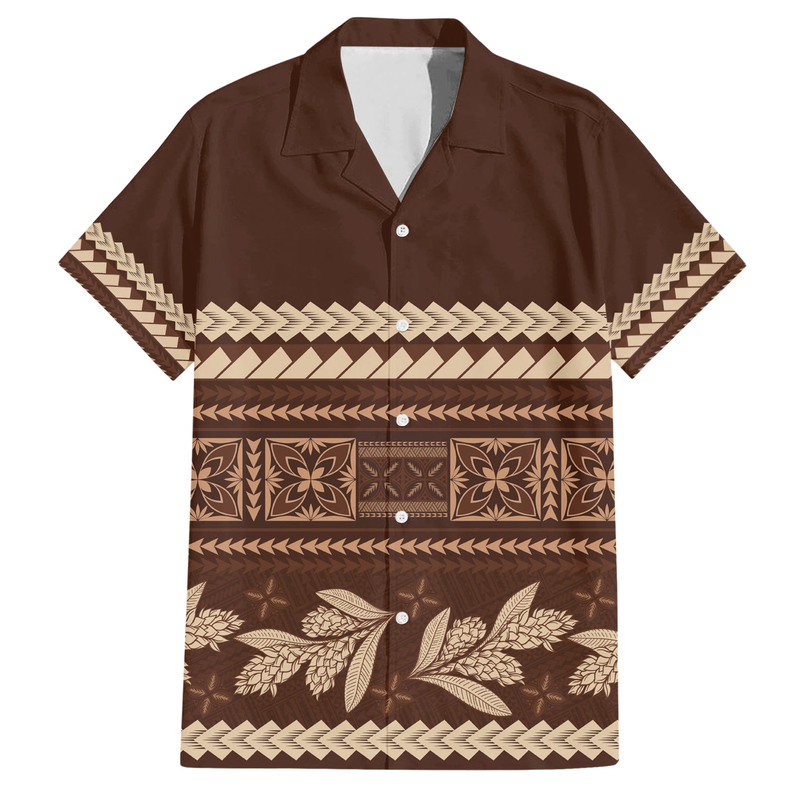 Brown Samoa Siapo Teuila Flowers Hawaiian Shirt