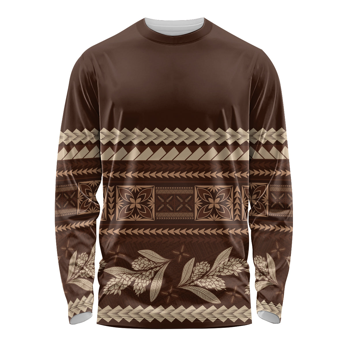 Brown Samoa Siapo Teuila Flowers Long Sleeve Shirt