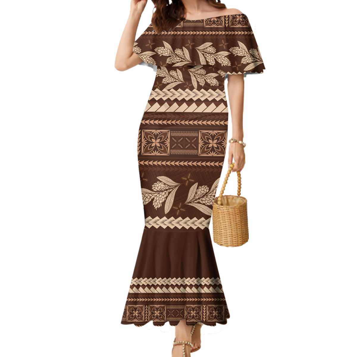 Brown Samoa Siapo Teuila Flowers Mermaid Dress