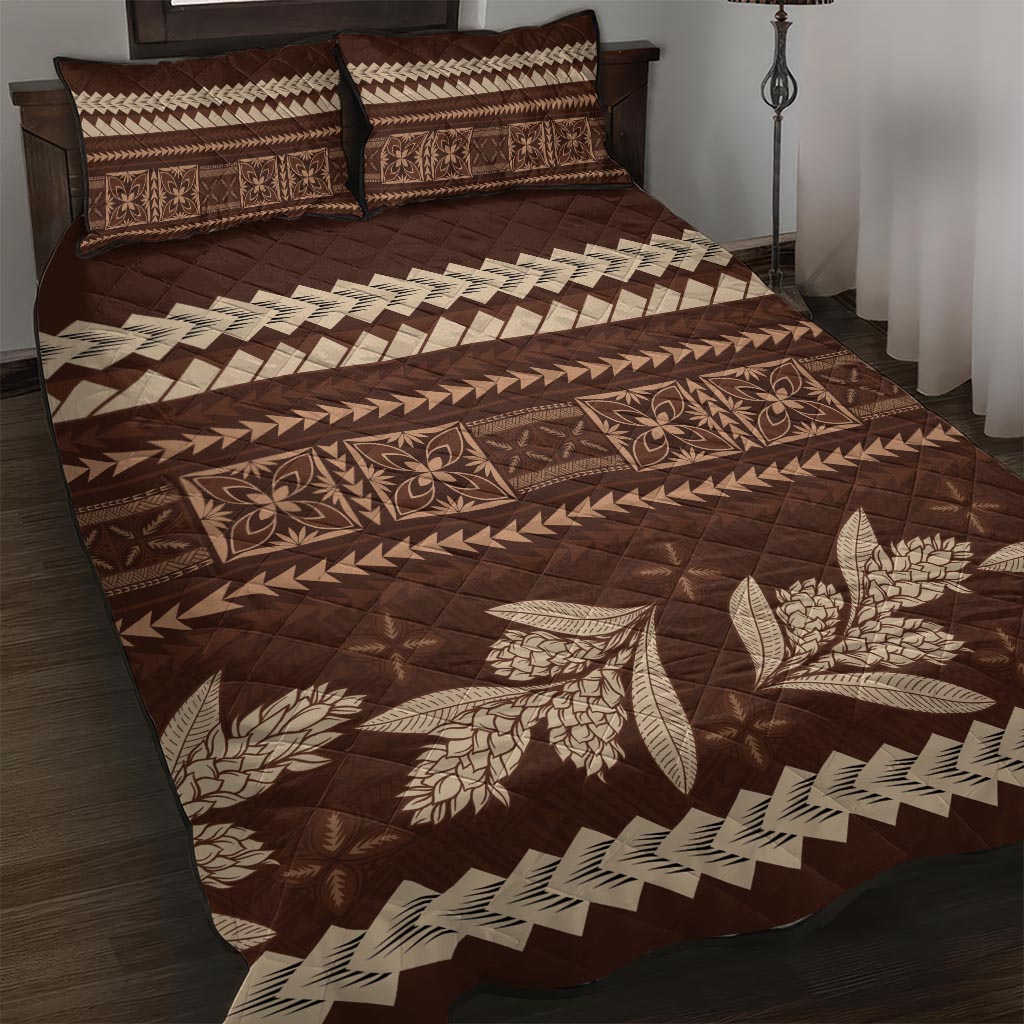 Brown Samoa Siapo Teuila Flowers Quilt Bed Set